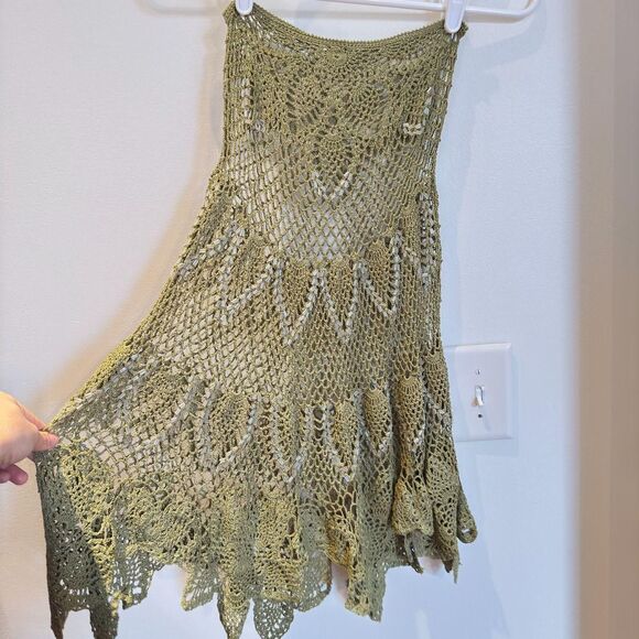 Handmade Fairy Poncho \ Green Crocheted Beaded Asymmetrical Maxi Skirt \ Sz XS - Picture 2 of 8
